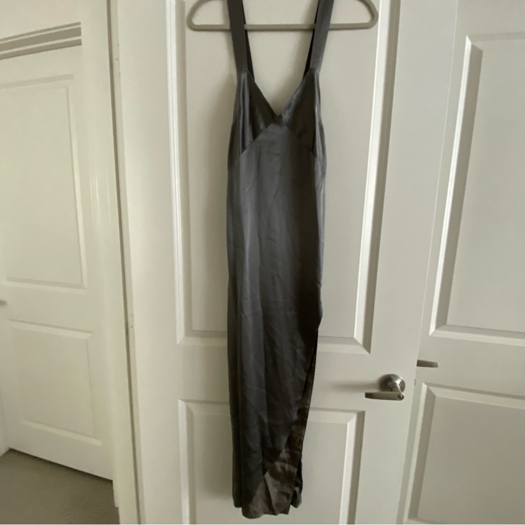 Michelle Mason Cross Back Slit Maxi Dress - Womens Size 2 Gunmetal Nwt